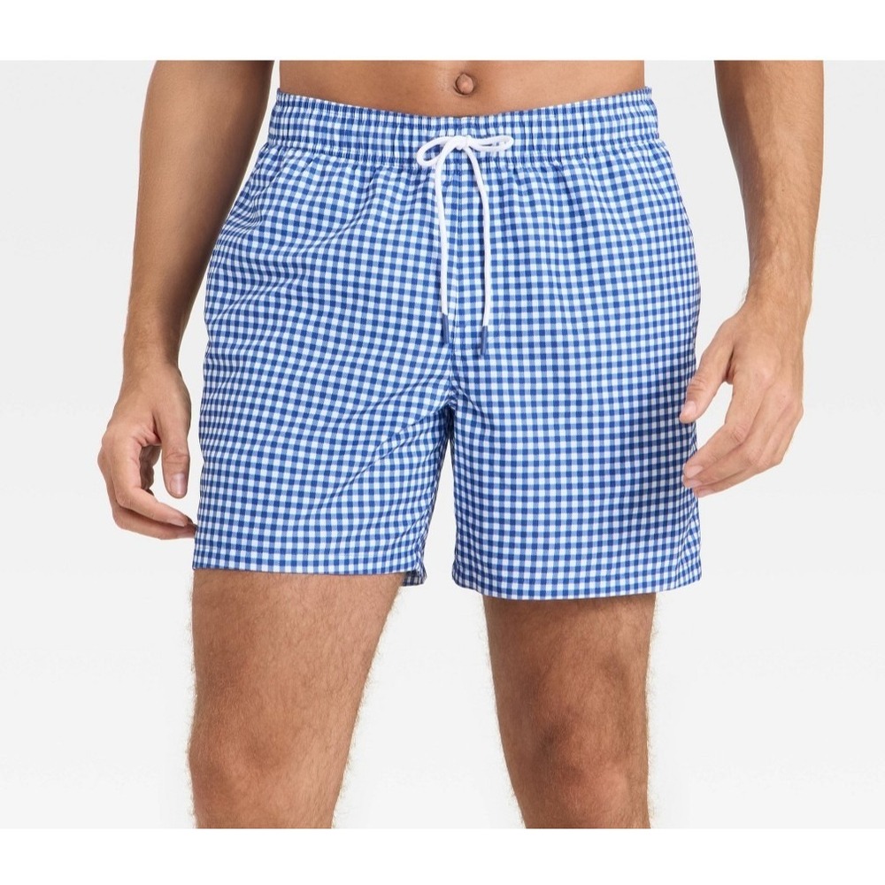 BRAND NEW Blue Checkered Goodfellow & Co Mens 6" Inseam Swim Trunks size XL